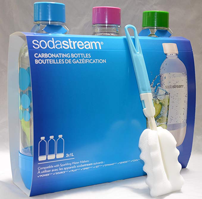 3 Pack Original Sodastream Bottles 1L BPA Free   Kidscare Bottle Cleaning Brush