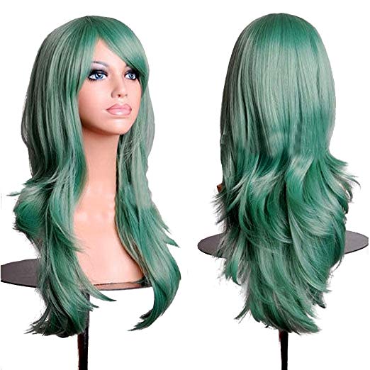 RoyalStyle 28"70cm Long Wavy Universal Cosplay Wigs Party Hair for Woman (Green)