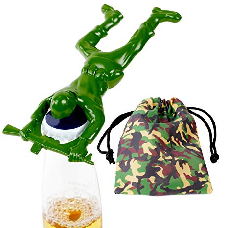 Army Man Bottle Opener. Includes Camouflage Draw String Gift or Storage Bag. Unique Gifts for Men by Qualitas Products