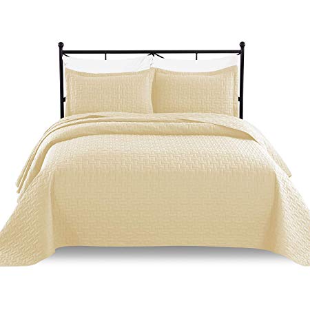 Luxe Bedding 3-piece Oversized Quilted Bedspread Coverlet Set (Full/Queen, Beige)
