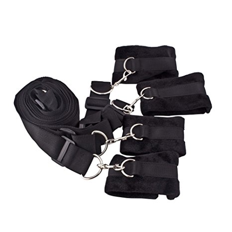 MelodySusie Bed Restraints with Wrist and Ankle Cuffs, Bed Restraint System Under the Bed Restraint with 4 Cuffs (Black), Soft and Comfortable, Easy to Set Up & Hide, Fantasy Sex Toy Sex Products For Couples Gift. Discreet Shipping