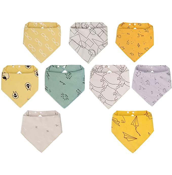 Viedouce Baby Bandana Drool Bibs 100% Organic Cotton Baby Burp Cloths with Adjustable Snaps, Neutral Set of 9