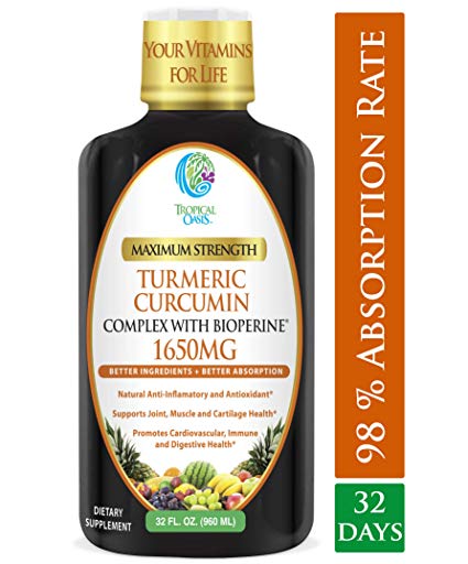 Liquid Turmeric Curcumin w/Bioperine 1650mg Maximum Strength | Highest Potency of Turmeric, Black Pepper & Vitamin C | Anti-Inflammatory, Joint Support & Pain Relief | 98% Absorption Rate | 32 Serv