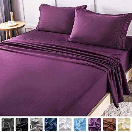 LIANLAM Full Bed Sheets Set - Super Soft Brushed Microfiber 1800 Thread Count - Breathable Luxury Egyptian Sheets 16-Inch Deep Pocket - Wrinkle and Hypoallergenic-4 Piece(Full, Purple)