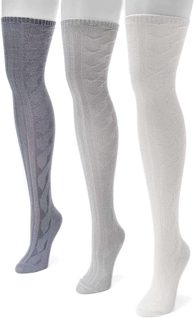 Muk Luks Women's 3 Pair Pack Cabel Knit Over The Knee Socks