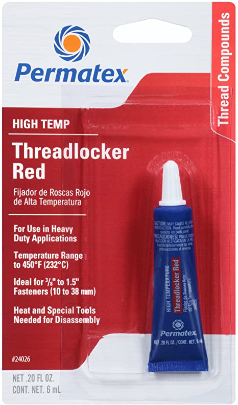 Permatex 24026 High Temperature Threadlocker Red, 6 ml, Pack of 1