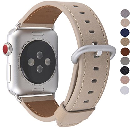 Apple Watch Band 38mm - PEAK ZHANG Women Light Tan Genuine Leather Replacement Wrist Strap with Silver Metal Clasp for Iwatch Series 3 2 1 Sport Edition