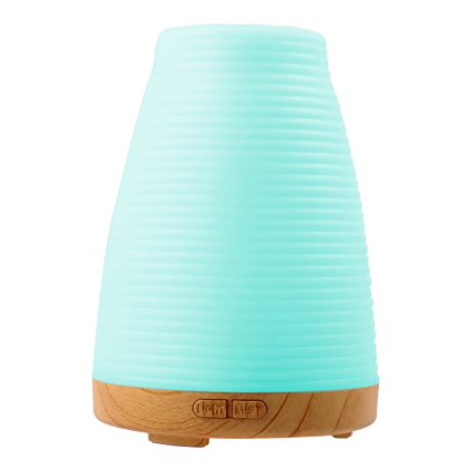 Aromatherapy Essential Oil Diffuser —Vikilulu Wooden Grain Ultrasonic Aroma Humidiﬁer with 7 Variable Led Atmosphere lights and Short circuit protection for Home Office Bedroom Room, 100 mL