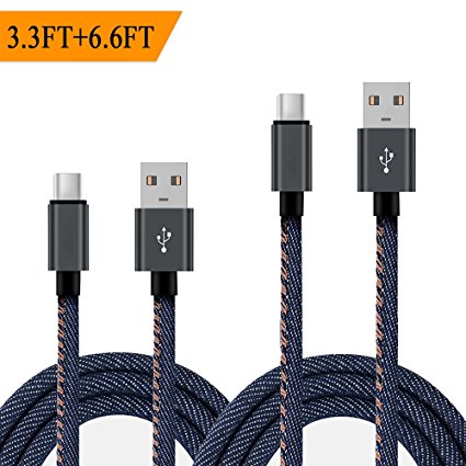 USB Type C Cable, [2pack 3.3FT/6.6FT]Long USB C Cable Quick Charging Cord, USB C-A Charger Cable for Samsung Galaxy Note 8 S8,Macbook,Nintendo Switch,Google Pixel XL,LG G6/V20,Nexus 5x/6p - Denim Blue
