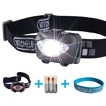 VITCHELO V800 Head Torch. 168 Lumens & Waterproof IPX6 Head Light for Camping. Suitable for Indoor & Outdoor Use. Compact, Lightweight & Multifunctional