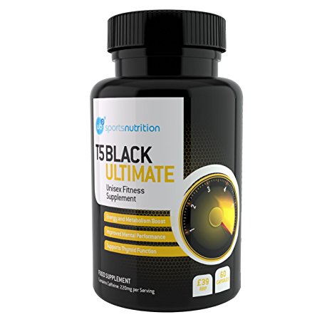 T5 Black Ultimate - Hardcore Fat Burner & Weight Loss Pills for Men and Women - Diet Pills That Work Fast - Strong Slimming Tablets & Appetite Suppressant - Training Supplement with Added Energy Boost - New and Improved Formula - Free Diet, Training & Nutrition Book - Bottle - 60 Capsules