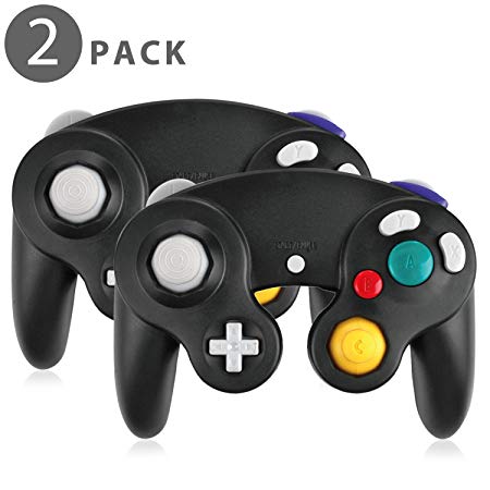 TNP GameCube Controller Nintendo GC and Wii Compatible GameCube Video Game Console Remote Classic Wired Gaming Joystick Gamepad Joypad NGC Replacement Accessories (2 Pack, Black)