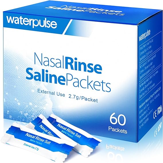 Waterpulse 60 Nasal Rinse Packets,Effective Neti Pot Salt Packets,Nasal Rinse Salt Packets Individually Wrapped - Convenient Solution for Sinusitis, Allergies and Cold Relief