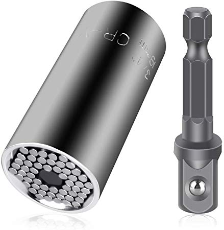 Universal Socket Wrench Set, Magical Grip Socket Set Fits Standard 1/4'' - 3/4'' Metric 7mm-19mm, with Multi-Function Ratchet Wrench Power Drill Adapter, Christmas Xmas Tools Gift for Men