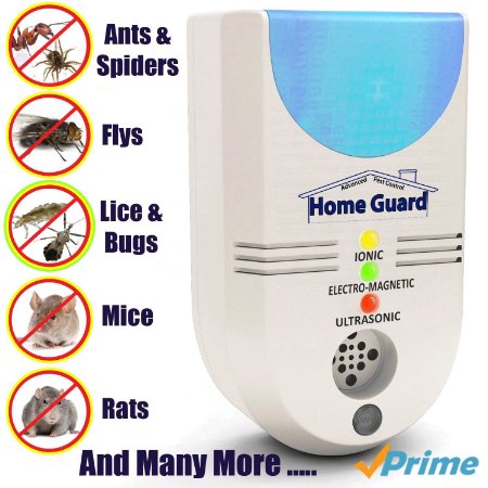 Home Guard 5 IN 1 - Plug In Pest Control Repeller - Advanced Pest Control Equipment - The Most Powerful Electronic Indoor Pest Repeller Available On Amazon - Simply Plug In The Device Set and Forget - Zero Maintenance 100 Satisfaction Guaranteed - Chase Away That Insect And Rodent Nuisance - Comes With LED Night Light - Safe for Humans and Pets - Proven Product Using A Unique Mix of Ultrasonic Waves Electromagnetic and Ionic Pest Repellent Technology - Direct Action Against Mice Moths Ants Bugs Fleas and Many More