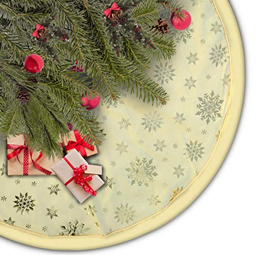 DODENSHA Christmas Tree Skirt, Large Tree Skirt with Snowflakes Pattern 48 inch Xmas Tree Skirt for Christmas Tree Decorations (Gold Thick)