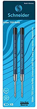 Schneider Slider 755 XB Ballpoint Pen Refill, Black, Pack of 2 (175691)