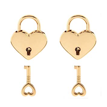 Warmtree Small Metal Heart Shaped Padlock Mini Lock with Key for Jewelry Box Storage Box Diary Book,Pack of 2,Gold