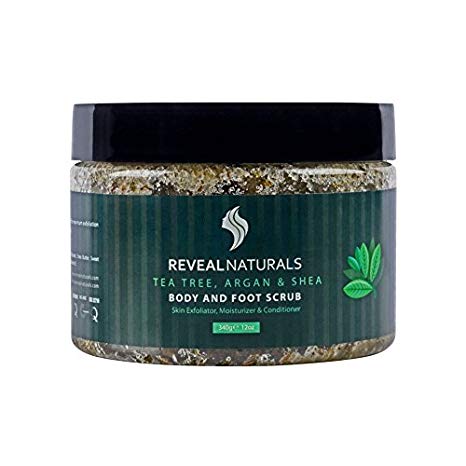 All Natural Anti-Fungal Tea Tree Oil Scrub with Dead Sea Salt, Argan Oil and Shea - For all Skin Types - Reduces Acne, Athlete's Foot, Corns, Warts, Body Odor and Calluses (12 Oz)