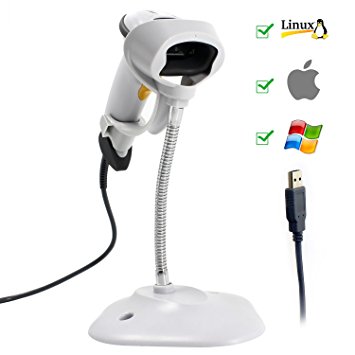 Barcode Scanner,Symcode USB Automatic Barcode Scanner Scanning Bar code Reader with Hands Free Adjustable Stand White