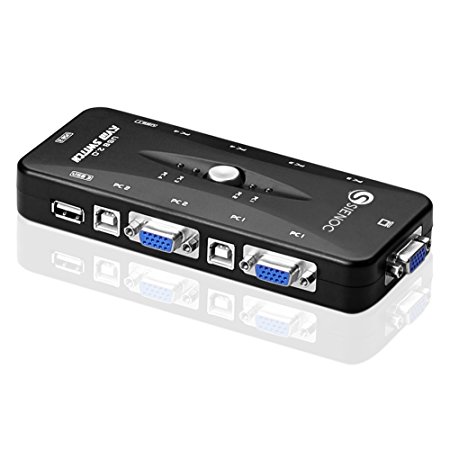 Sienoc 4 Ports USB 2.0 KVM Switch BOX Video Monitor VGA/SVGA Mouse Keyboard Color Black