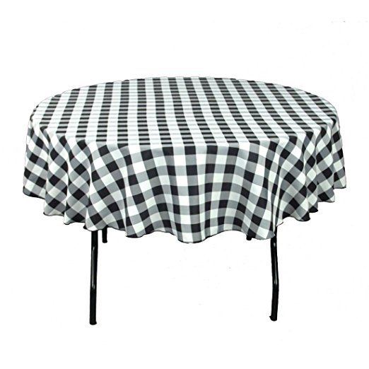 LinenTablecloth 70-Inch Round Polyester Tablecloth Black & White Checker