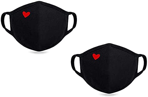 2 pcs Reusable and Washable Face Másk Bandanas Cotton Thick Heart Pattern Design for Men and Women