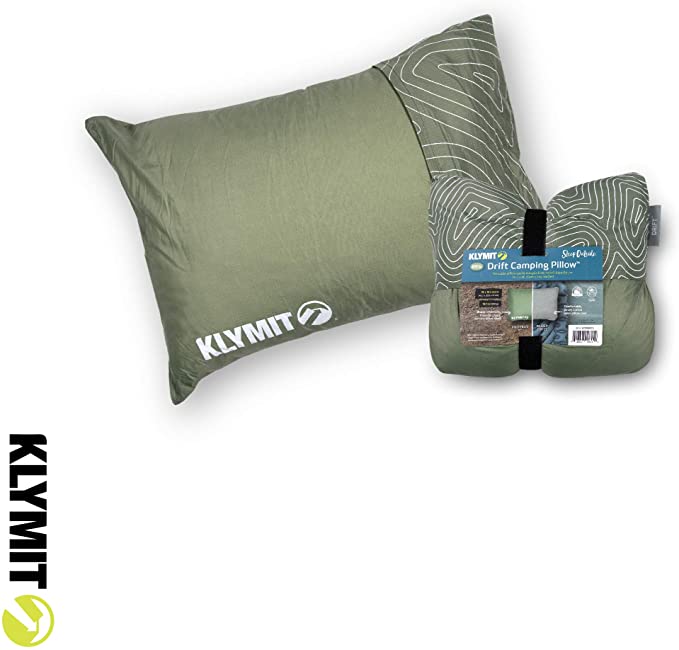 Klymit Drift Camping Pillow, Reversible Cover for Travel and Sleep, Shredded Memory Foam Comfort with Durable Shell