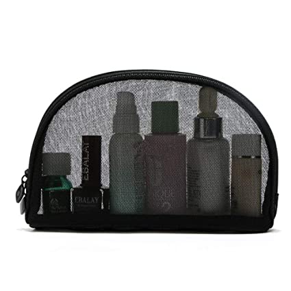 Black Mesh Makeup Bag Stand-up See Through Zipper Cosmetic Pouch Travel Toiletry Bag Organizer for Women and Men (Medium)