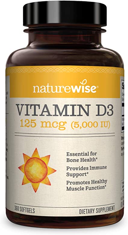 NatureWise Vitamin D3 5,000 IU for Healthy Muscle Function, Bone Health and Immune Support, Non-GMO in Cold-Pressed Organic Olive Oil,Gluten-Free, 1-year supply, 360 count