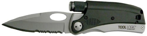 SOG SLPro Folding Knife ToolLogic SLP2 - Satin Polished 3" Blade, Magnesium Firestarter, Whistle, LED Flashlight