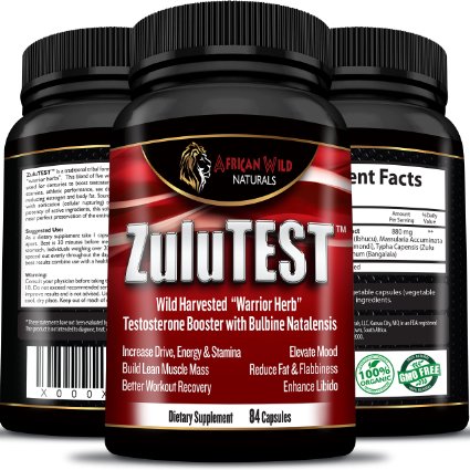 ZuluTEST Warrior Herbal | Best All Natural Testosterone Booster Supplement for Men | Inhibits Estrogen | Surge in Energy Stamina Mood Muscle Growth Libido Male Enhancement Fat Loss | 6 - 9 Week Supply