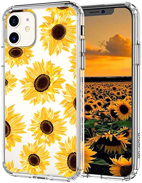 MOSNOVO iPhone 11 Case, Sunflower Floral Flower Pattern Clear Design Transparent Plastic Hard Back Case with TPU Bumper Protective Case Cover for Apple iPhone 11 (2019)