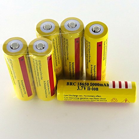 SmartLive 6 pcs 3.7V 18650 5000mah Rechargeable Lithium Battery Yellow