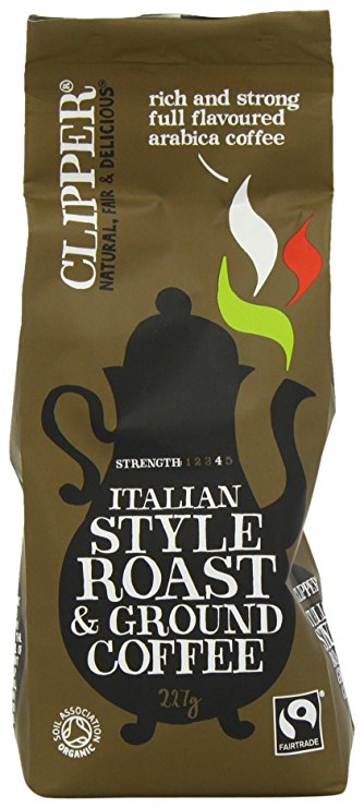 Clipper Fairtrade Organic Roast and Ground Coffee Italian Style 227 g (Pack of 4)