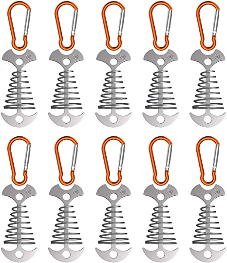 NACETURE Fishbone Tent Rope Tightener with Carabiner Clips - Aluminum Deck Tie Down Anchor | Cord Adjuster Tensioners | Tents Tensioner Outdoor Camping Accessoriness – 10 Set Pack