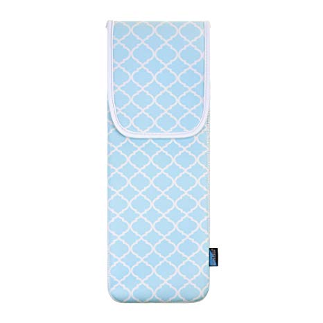 Bluecell Baby Blue Quatrefoil Water-resistant Neoprene Curling Iron Holder Flat Iron Curling Wand Travel Cover Case Bag Pouch 15 x 5 Inches (Baby Blue)