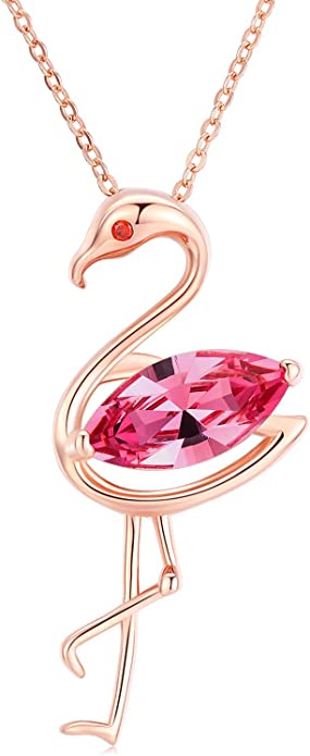 JUSTKIDSTOY Flamingo Necklace 925 Sterling Silver Pink Flamingo Pendant Necklace with Crystal Jewelry Gifts for Women Girls Birthday