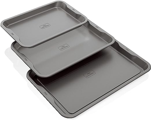 Ninja B33003C Foodi NeverStick Premium 3-Piece Baking Sheet Set, 9x13”, 10x15” & 11x17”, Grey