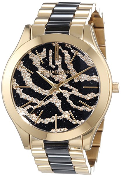 Michael Kors Slim Runway Zebra-pattern Crystal Pave Dial Two-tone Ladies Watch MK3315