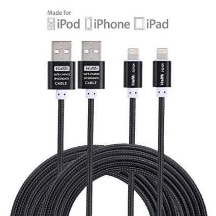 Apple MFi Certified Hami Nylon Braided Lightning USB Cable Charging Cord for Apple iPhone 6s Plus iPhone 6s 6 5s iPad Pro iPad Air iPad Mini2 Pieces 5 Feet 15 Meter - Black