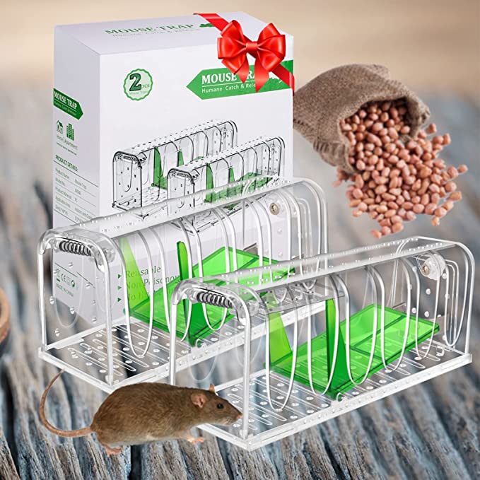 Allinall Humane Mouse Trap Plastic Tube Traps Live Catch Rodents Rat Trap Effective Sanitary No Kill Mice House Cage Smart Reusable Mice Trap Catch Indoor & Outdoors Silent Mouse Catcher 2 Pack