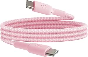 Belkin BoostCharge Braided USB-C to USB-C Cable (1M/3.3ft) for iPhone 16, iPhone 16 Pro, iPhone 16 Pro Max, iPhone 16 Plus, Galaxy S24, S23, Note10, Note9, Pixel 9, Pixel 8, iPad Pro, & More - Pink