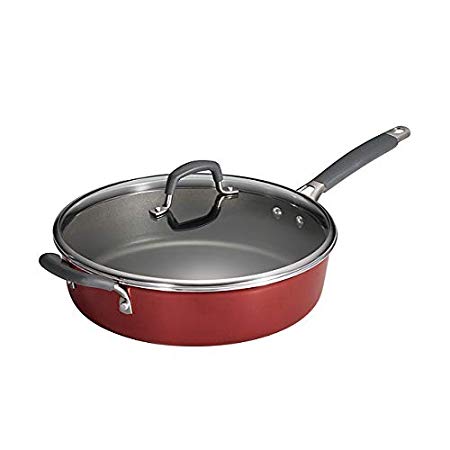 Tramontina Gourmet Heavy-Gauge Nonstick Covered Deep Saute Pan, 5.5-Quart,Made in USA (Metallic Canyenne Red)