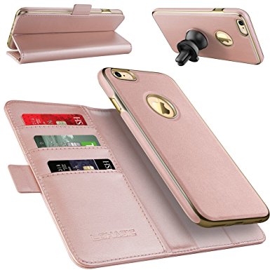 iPhone 6s Wallet Case with Detachable Slim Case, LOHASIC [3 Card Slots] Premium Leather 2 in 1 [Magnetic Folio Flip] Hands-free Kickstands Pouch Cover for Apple iPhone 6s & 6 - [Rose Gold,4.7”]