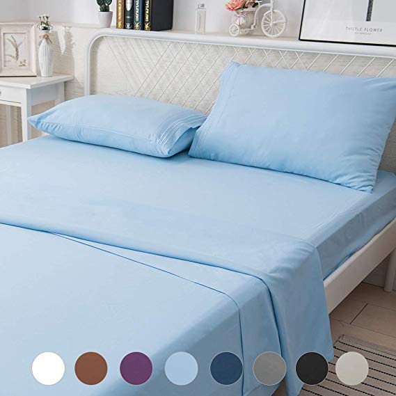 LIANLAM Twin Bed Sheets Set - Super Soft Brushed Microfiber 1800 Thread Count - Breathable Luxury Egyptian Sheets 16-Inch Deep Pocket - Wrinkle and Hypoallergenic-3 Piece(Twin, Lake Blue)