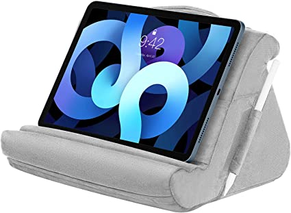 MoKo Tablet Pillow Stand, Soft Tablet Cushion Stand, with Multiple Viewing Angles and Storage Pocket, Fit with iPad 10.2 2021/iPad Air 5/4/3/iPad Pro 11/12.9 2022, iPad 10th,Galaxy Tab, iPhone, Gray