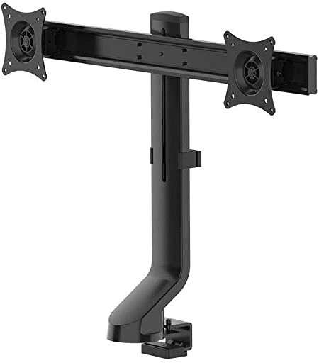 Monoprice Dual Monitor Low Profile Flat Clamp Mount - Black | Compatible with Screens Up to 27 Inches - Workstream Collection