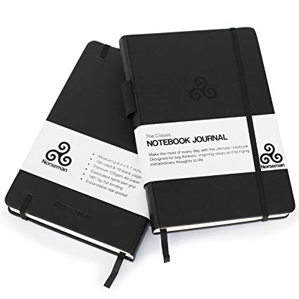 Premium A5 Notebook - Leather Journal Planner - 200 Page Ruled 125gsm Ivory Paper – Back Pocket, Pen Holder, Elastic Closure, Bookmark – Stunning Presentation Box by Norseman