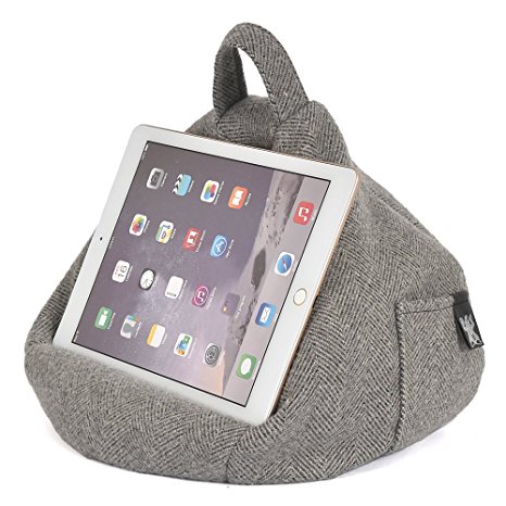 iBeani iPad & Tablet Stand / Bean Bag Cushion Holder for All Devices / Any Angle on Any Surface - Herringbone Grey